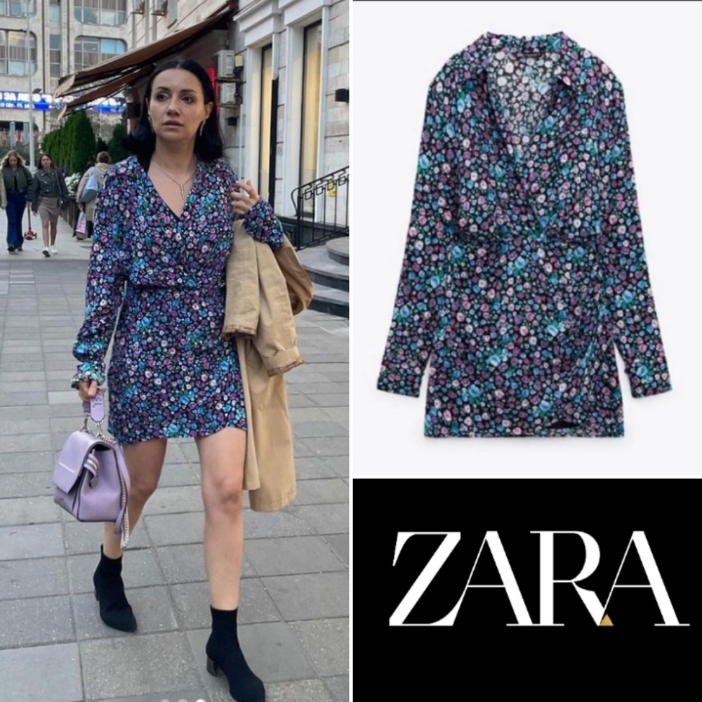 Zara Floral Long Sleeve Dress - Blue and Pink